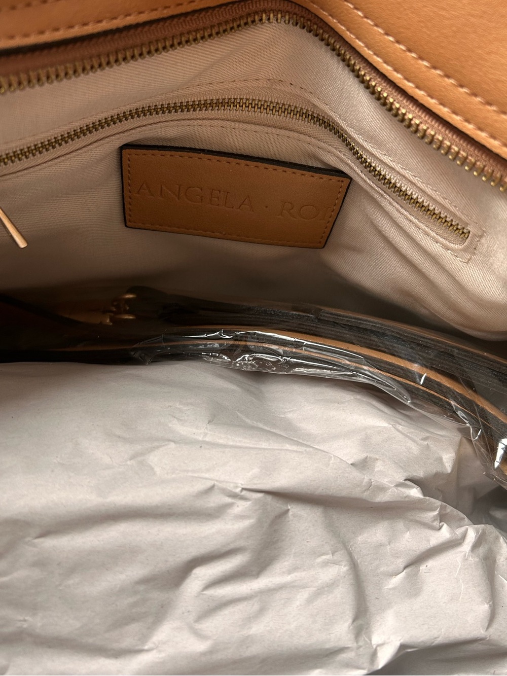 Angela Roi Classic Structured Satchel Bag - Tan - Picture 3 of 7